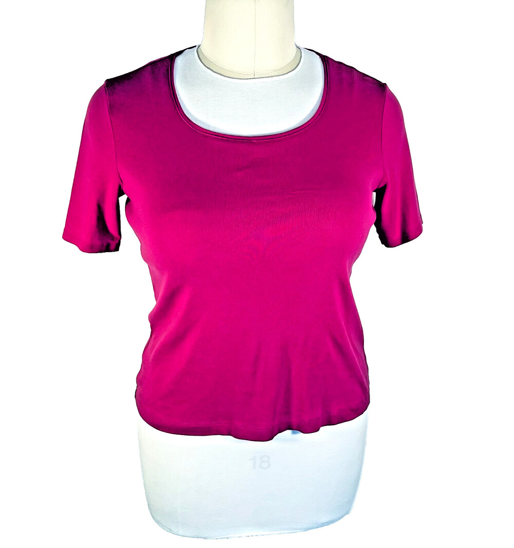 Additions by Chico's XL Women's Tee Shirt Fuschia Pink Scoop Neck Short Sleeve